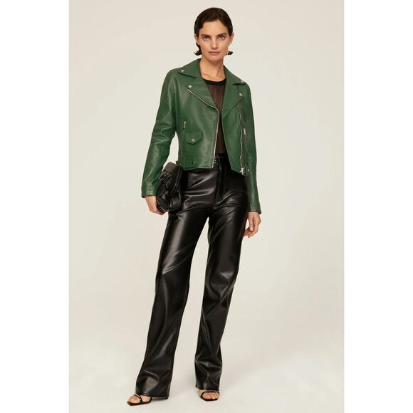 SLATE & WILLOW Green Leather Collar Zipper Long Sleeve Jacket Size Small